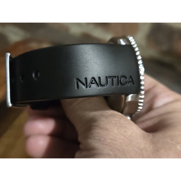 Nautica Men's A12626G 44mm Black Rubber Band Steel Case Quartz Flag Watch - Picture 7 of 10